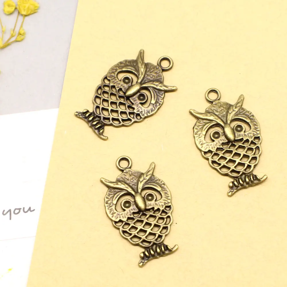 Owl Charms Jewelri Pendant Children Diy Jewellery Making Supplies 15x25mm 10pcs Antique Bronze Color