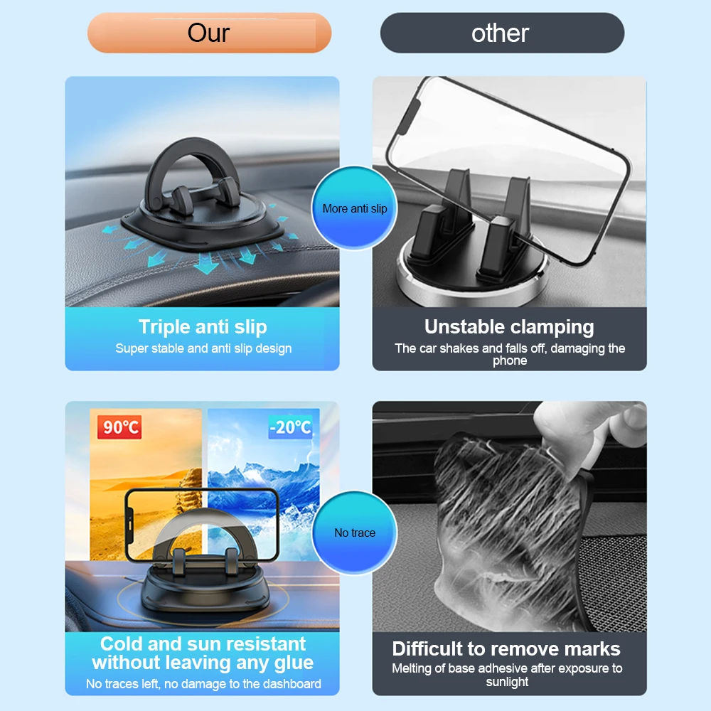 360 Degree Rotation Car Phone Holder Dashboard Stand Bracket Universal for iPhone Samsung Xiaomi Huawei Car Accessories
