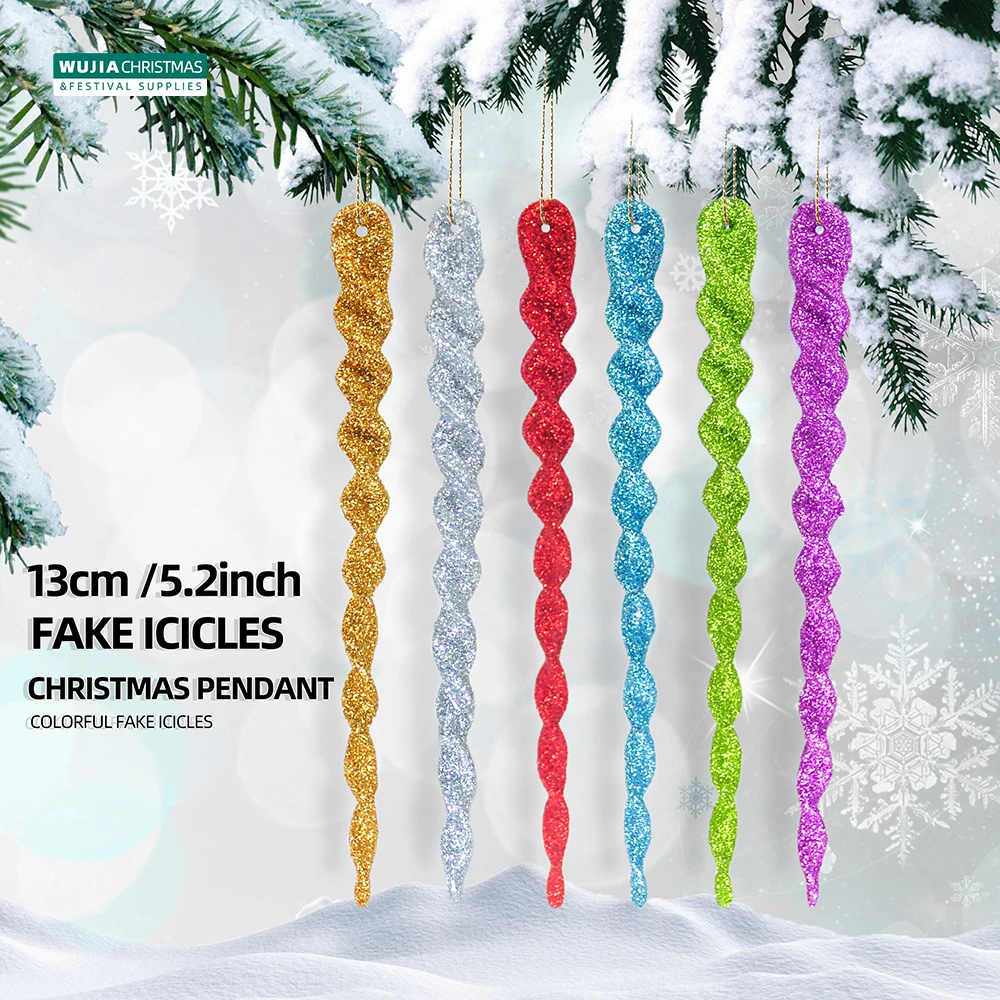 12pcs Christmas Simulation Icicles Decoration Xmas Tree Hanging Ornaments Colorful Fake Ice Winter Party New Year Decor Supplies