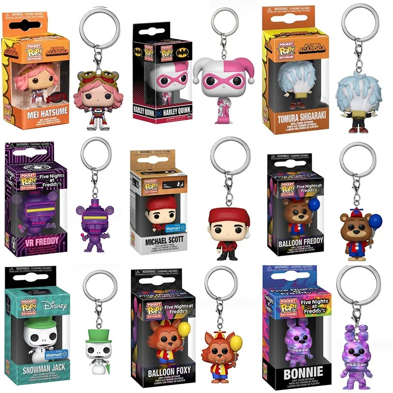 Funko Pocket Keychain My Hero Academia Mei Hatsume Jeon JK Harley Quinn Disney Snowman Jack Balloon Foxy POP Figure Model Toys