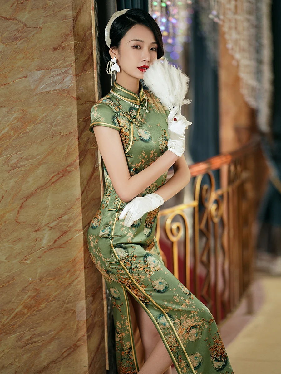 Chinese Traditional Plus Size Tang Silk Qipao Evening Dress Han Cheongsam China Style Cosplay Costumes Cheongsams Dresses