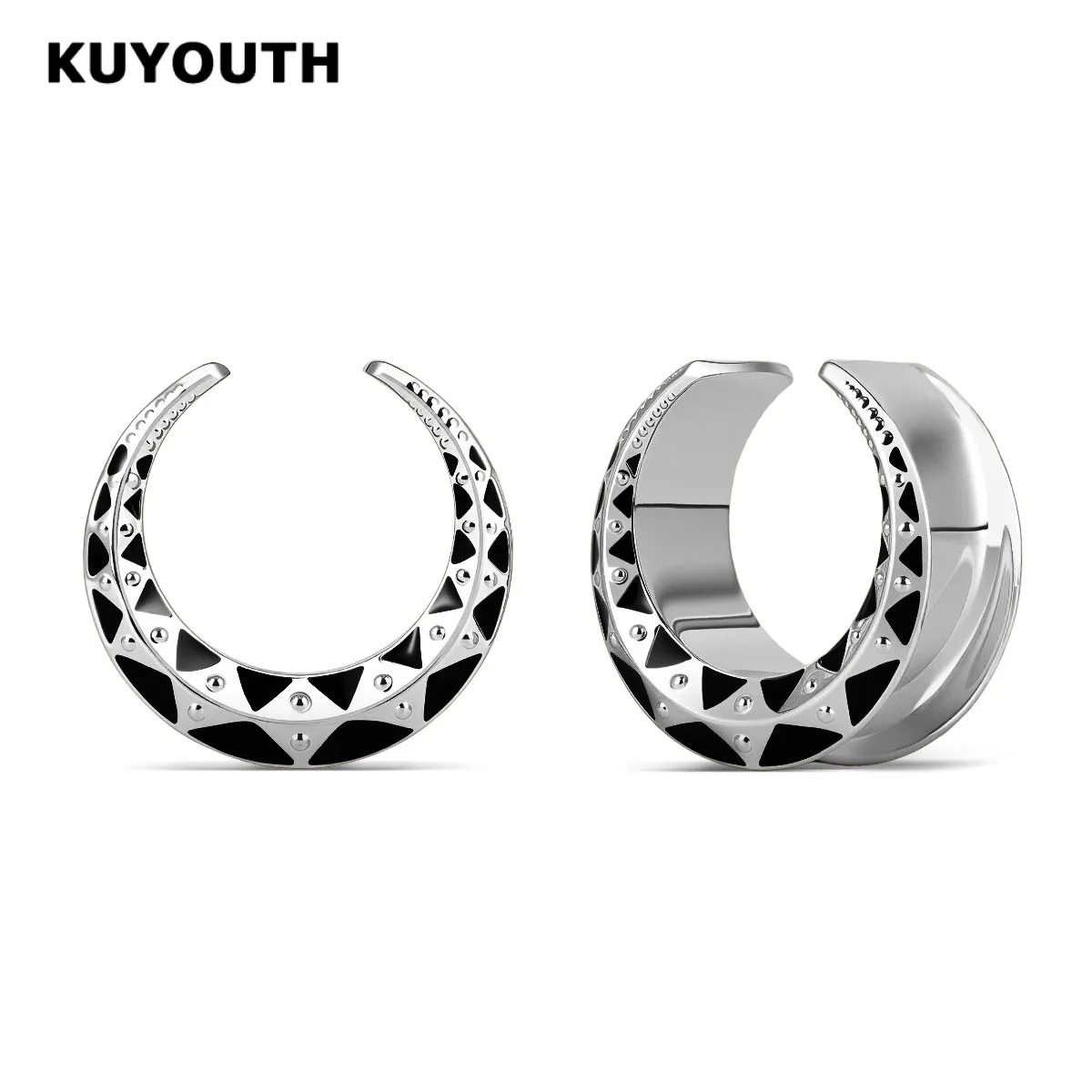1Pair KUYOUTH Saddle Ear Plugs Punk Style Ear Gauges Stretchers Expanders Tunnels Ear Lobe Piercing Body Jewelry for Women Men