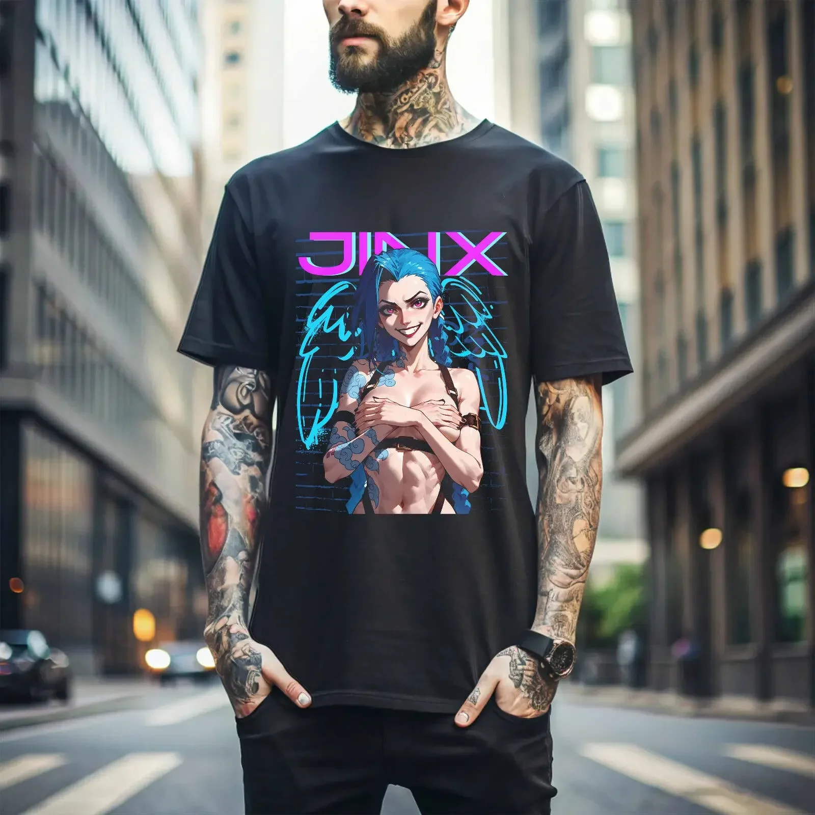 Jinx Arcane T-Shirt Japanese Anime Cartoon Jinx Arcane Graphic Shirt Waifu 102