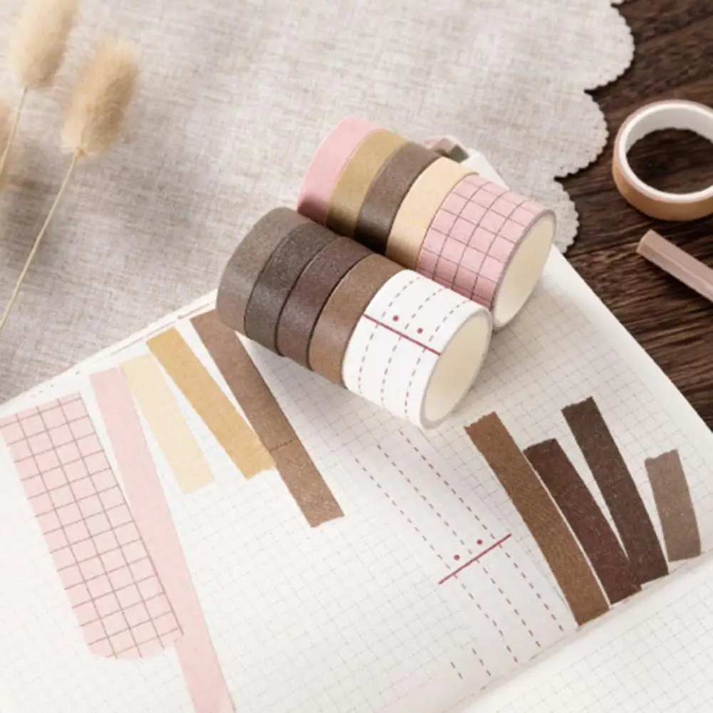 1 Set Solid Color Washi Tape Set Kawaii Grid Masking Tape Decorative Adhesive Tape Sticker Scrapbooking Diary Stationery