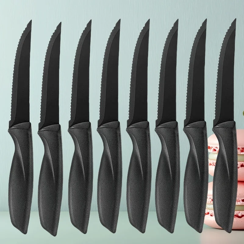 Cuchillo para carne de acero inoxidable, cuchillo de cocina, hoja afilada con dientes de sierra, mango de plástico, utensilios de cocina, cuchillo de restaurante, cuchillo de fruta