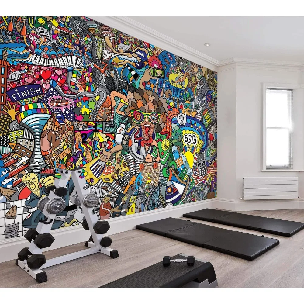 

3D Graffiti Art Gym Fitness Workout Wall Paper Print Decal Deco Wall Mural Self-Adhesive Wallpaper Wovenpaper Need Glue