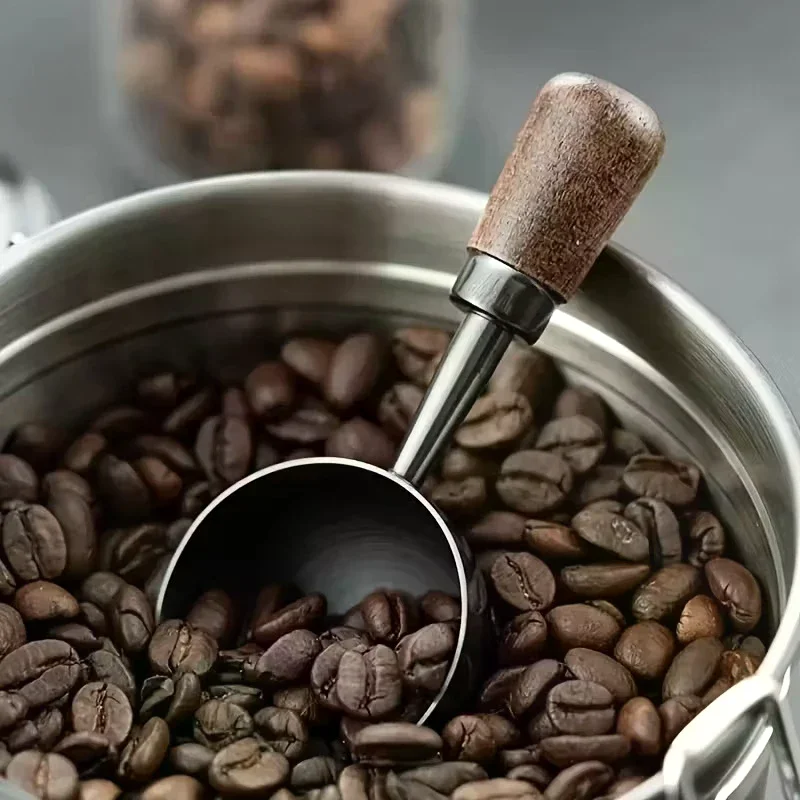 New Stainless Steel Measuring Spoon Coffee Bean Spoon 30ml Walnut Handle Coffee Powder Spoon Baking Spoon