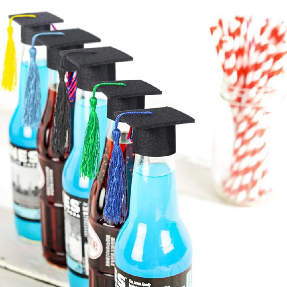 

5Pcs Mini Doctoral Cap Wine Bottle Cover Graduation Party Decoration Tassel Wine Bottle Cover Holiday