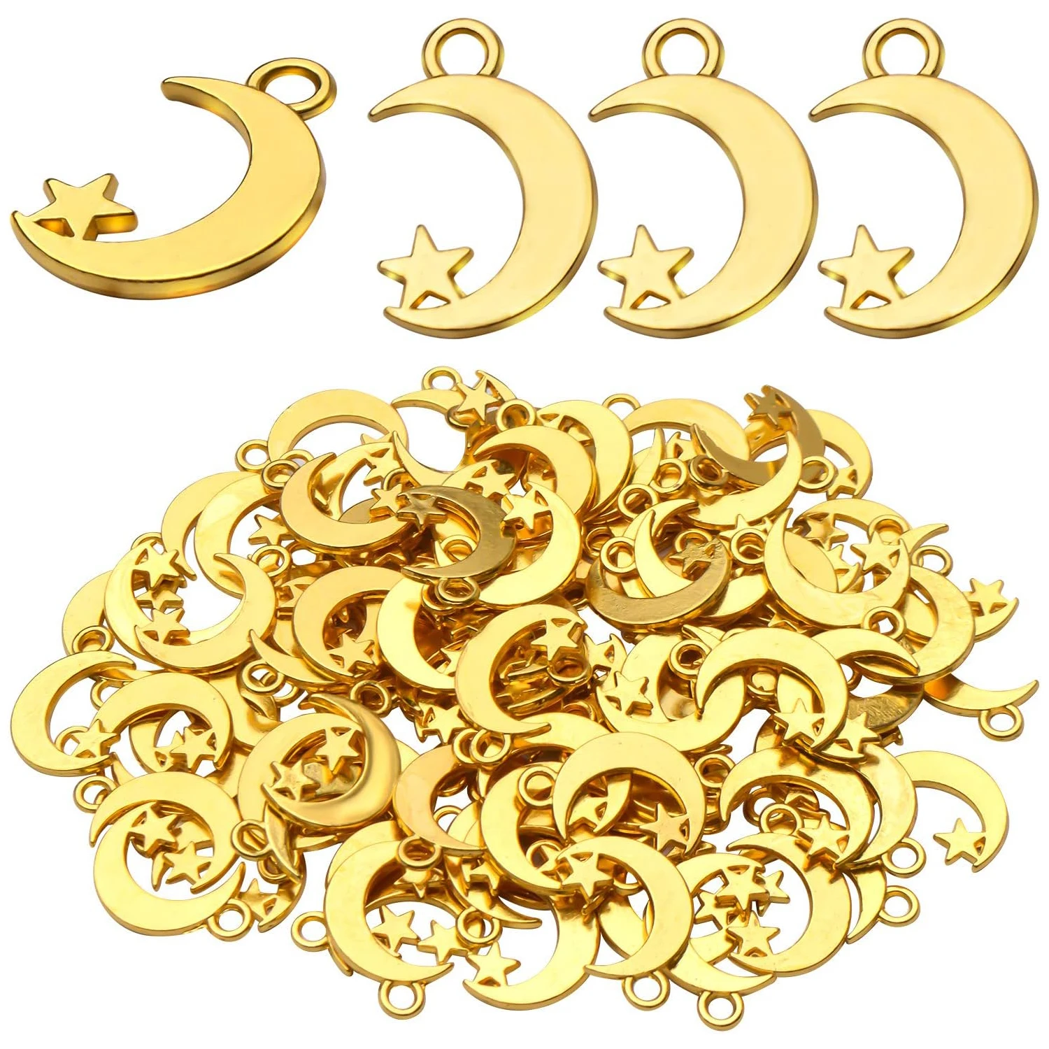 

100pcs Gold Alloy Moon Star Pendants Charms for DIY Jewelry Making and Crafting