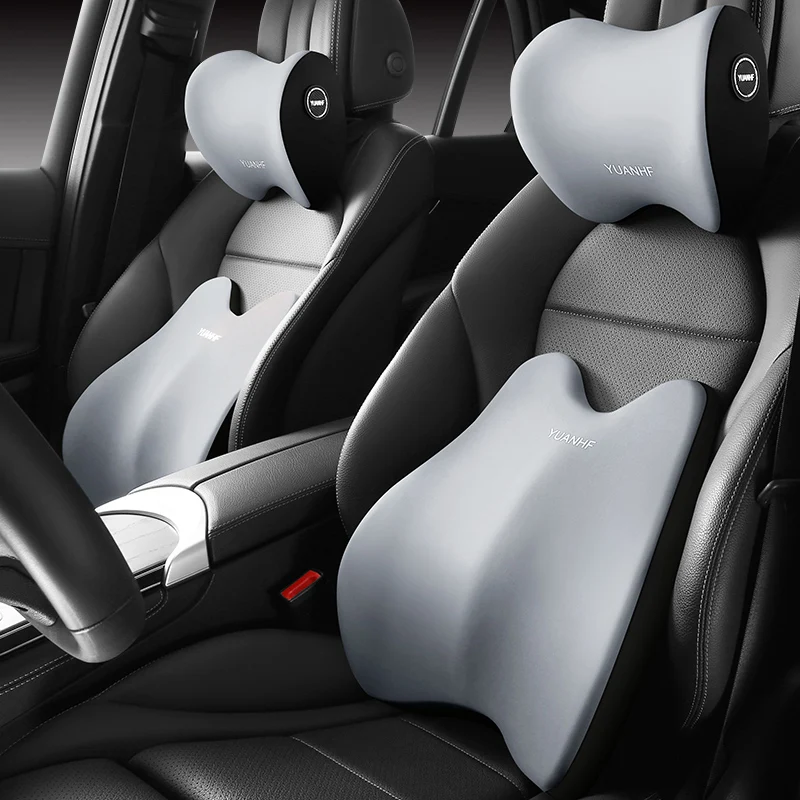 Ultra Soft Memory Foam Car Headrest and Lumbar Support Pillow with Breathable Skin Friendly Fabric for Maximum Driving Comfort
