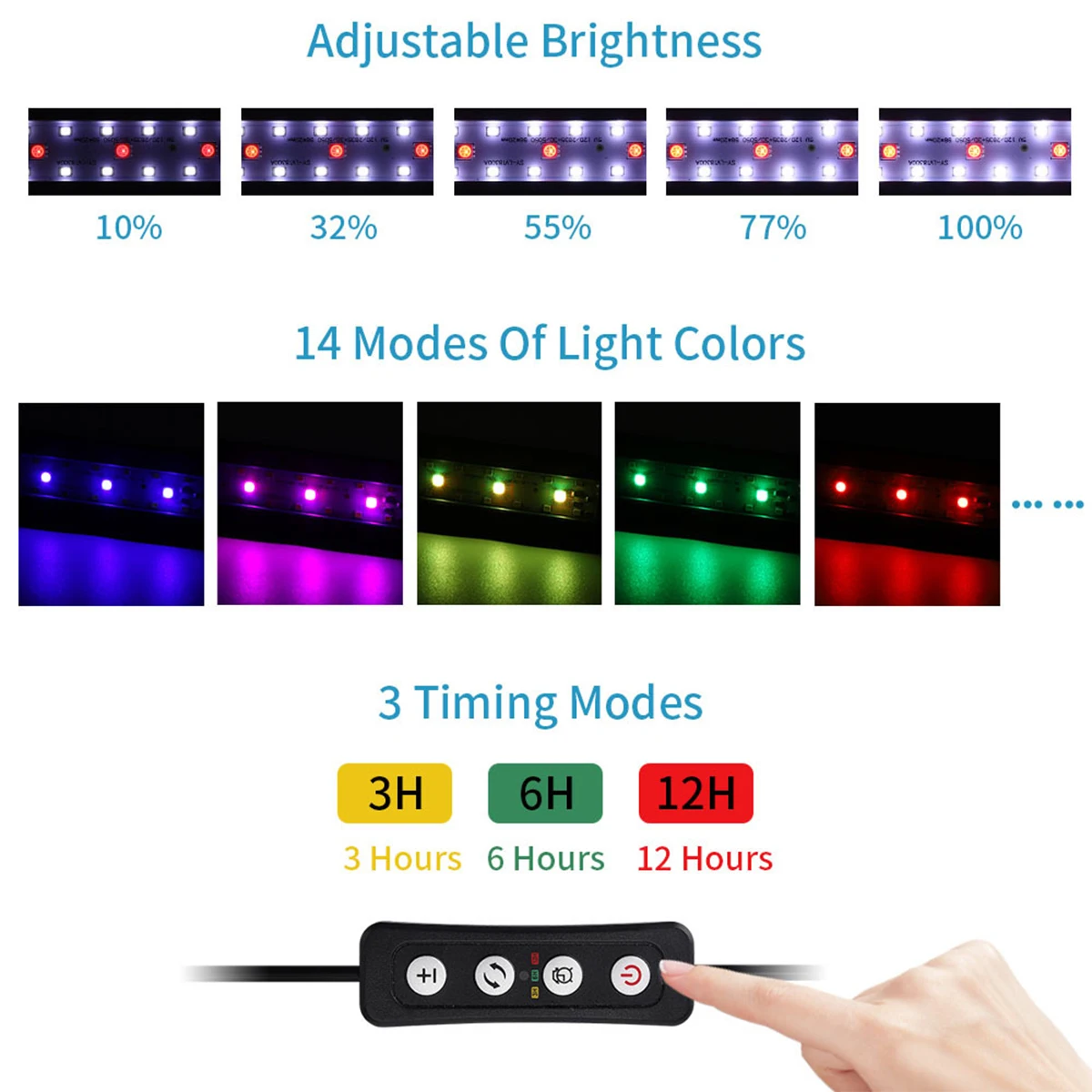 Lumière de croissance des plantes à LED pour aquarium, réglage chronométré de l'éclairage, haute luminosité, longévité et économie d'énergie, fournitures pour animaux de compagnie