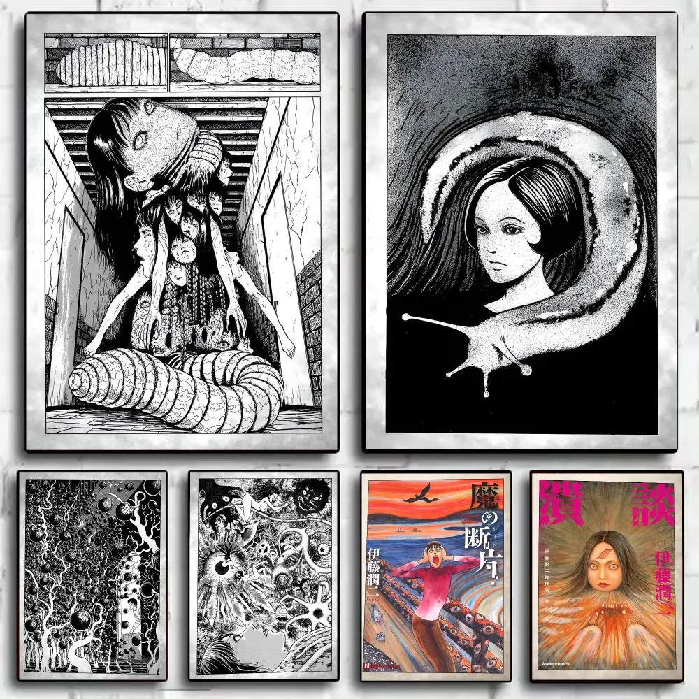 J-Junji Ito Anime Poster Stickers Painting Self-Adhesive Art for Bedroom Living Room Home Decor Fashion Wall Decals Gift