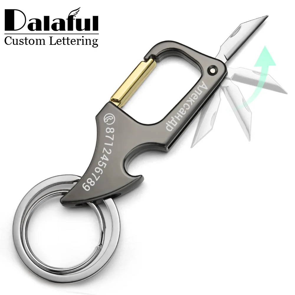 Mini Knife Keychain Foldable Personalized Lettering Multi-Functional Bottle Opener Car Key Holder Chain Men's Keyring K412