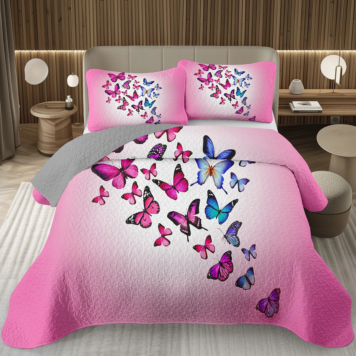 

Butterfly Bedspread Set Dreamy Butterflies Quilt Set Queen,Rustic Aesthetic Animal Coverlet Set For Women Girl Kawaii Room Decor