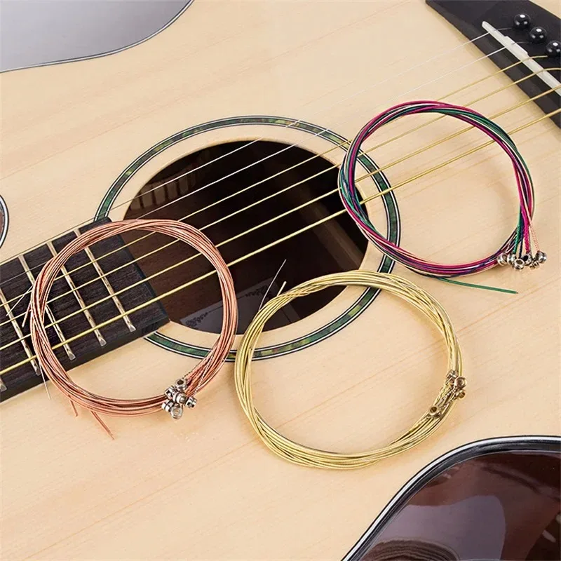 5/6pcs Colorful Acoustic Guitar Strings Steel Wire Set Folk Guitar Replacement Strings Copper Wound Musical Instrument Accessory