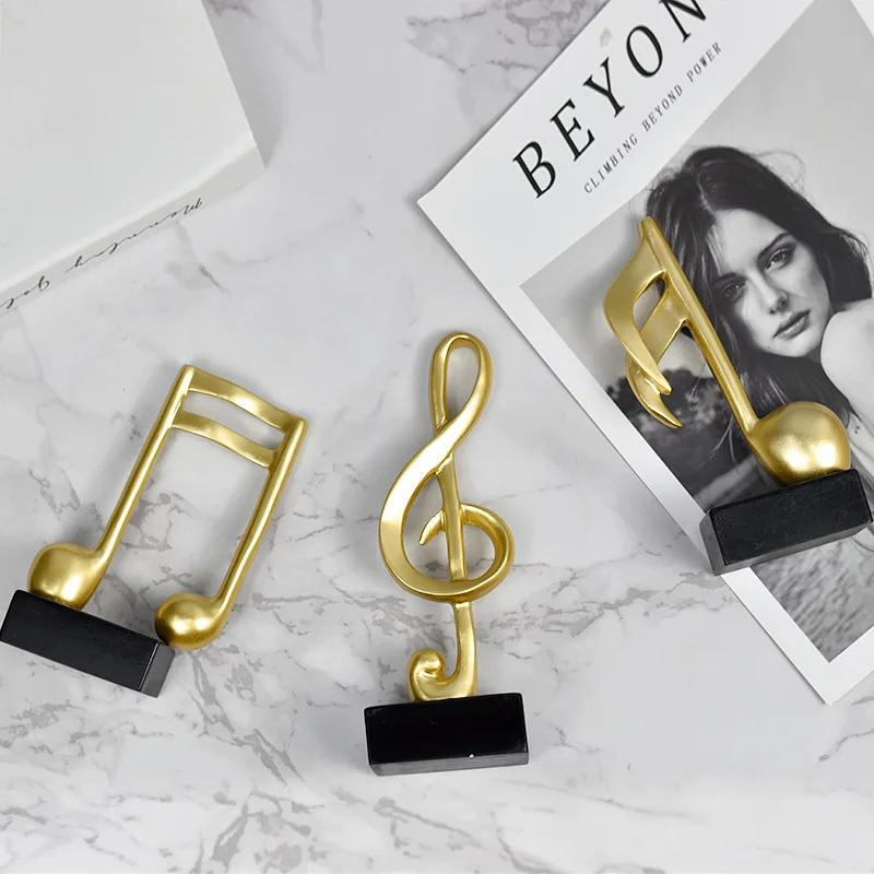 3-piece Set of Simple Gold Resin Music Trophy Note Model Ornaments Home Decoration Piano Room Desktop Decoration Crafts Gifts
