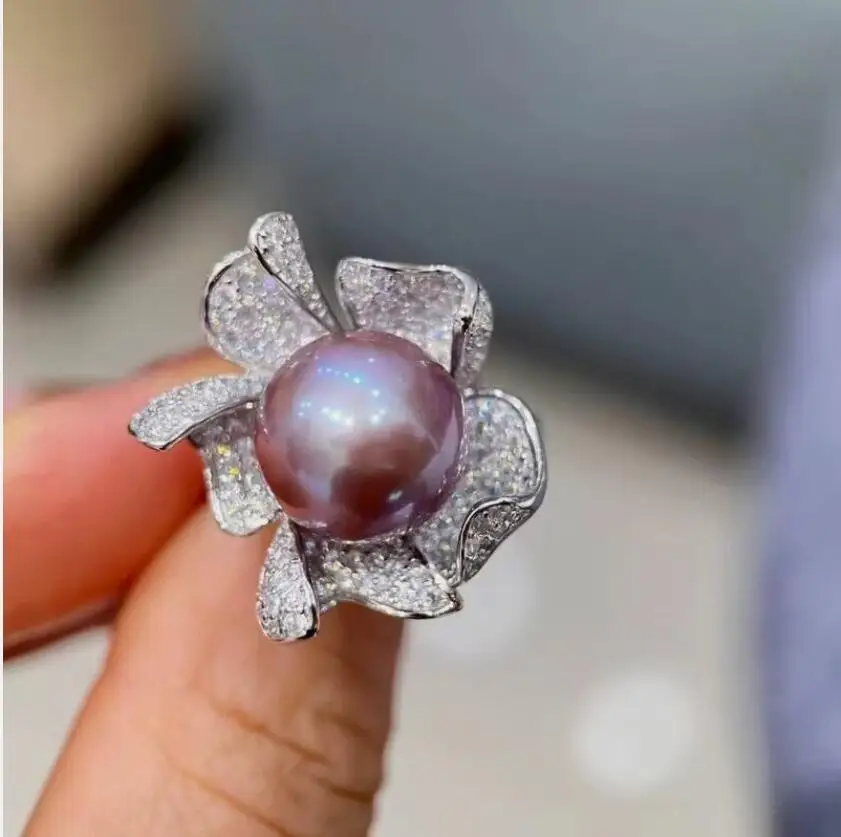 classic 10-11mm south sea round purple pearl ring 925s