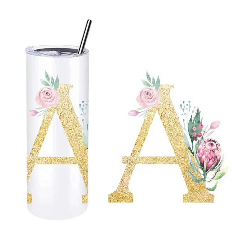 2PCS Gold Character Letter Cup Wrap Transfer Sticker Label Uv Dtf Wraps 20Oz Plastic Cups Uv Stickers