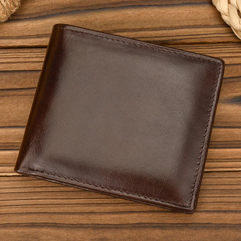 Trifold Genuine Leather Wallet Card Clip Wallet Men Male Short Purse Wallet Coins Business Credit Full Grain Leather Wallet