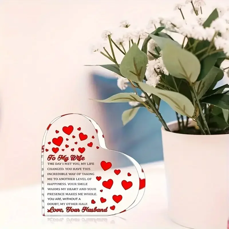 Charming Heart-Shaped Acrylic \'I Love You\' Plaque - Ideal Gift for Wife from Husband, Perfect for Living Room & Bedroom Decor