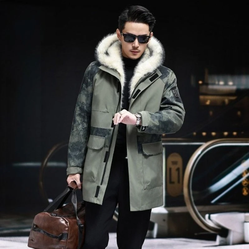 Pie Overcome Men's Fur Cotton-padded Coat Medium Long Removable Liner Thickened Fur Integrated Camouflage Military Coat Winter