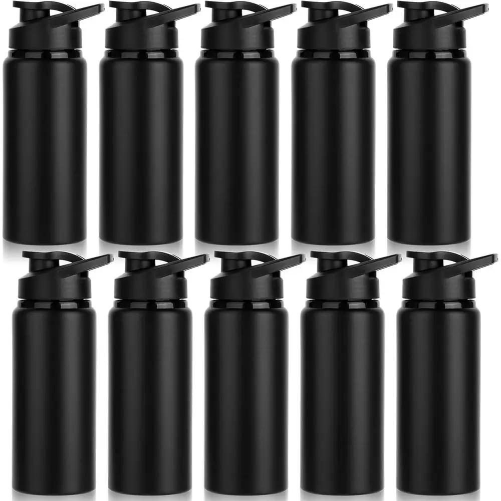 

Набор из 10 спортивных бутылок для воды объемом 20 унций с крышками-защелками, многоразовые, герметичные, для персонализации, путешествий, кемпинга, спортзала, походов (черные)