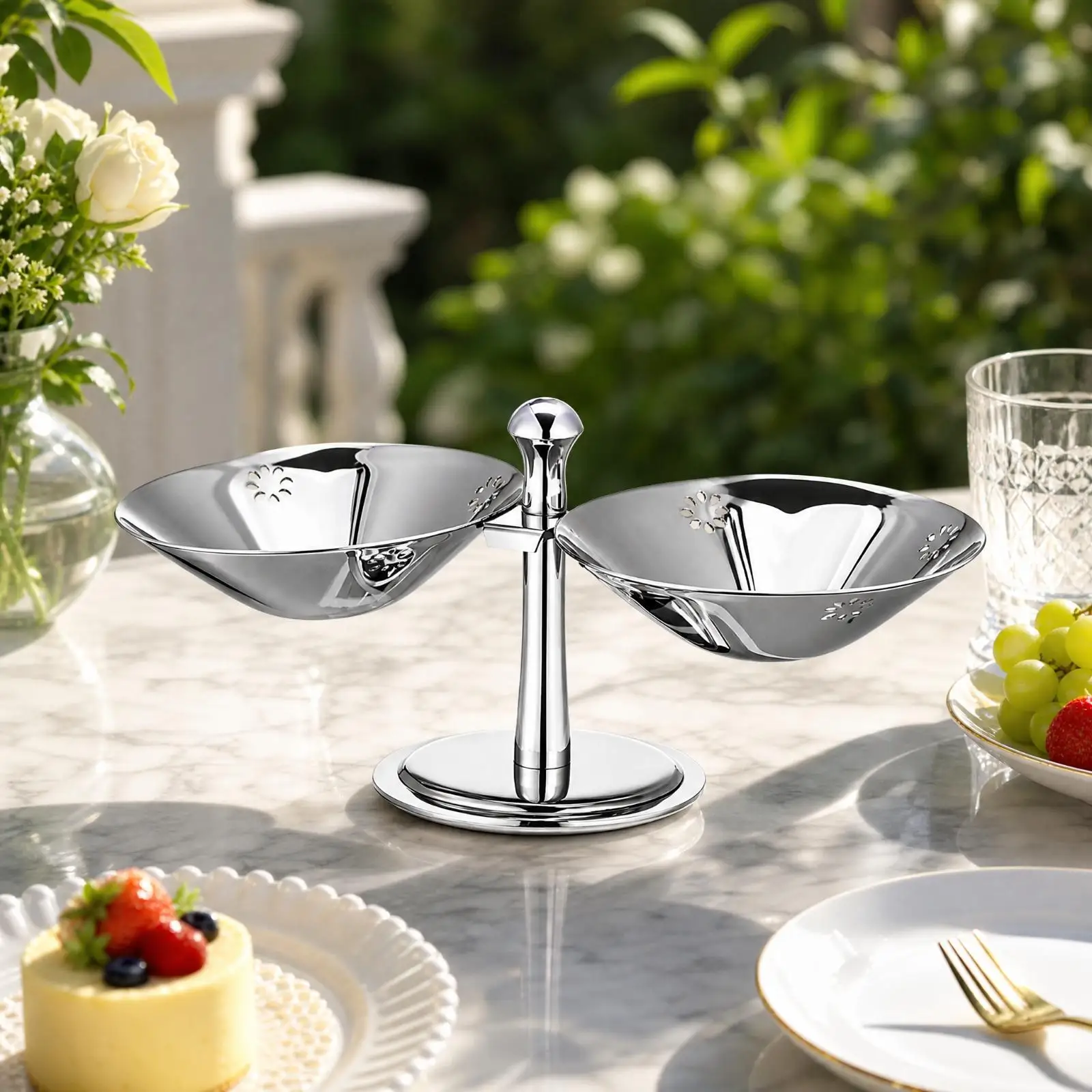 Rotating Dessert Bowl Stand 304 Stainless Steel Spinning Cake Display Holder for Party Buffet Table Centerpiece