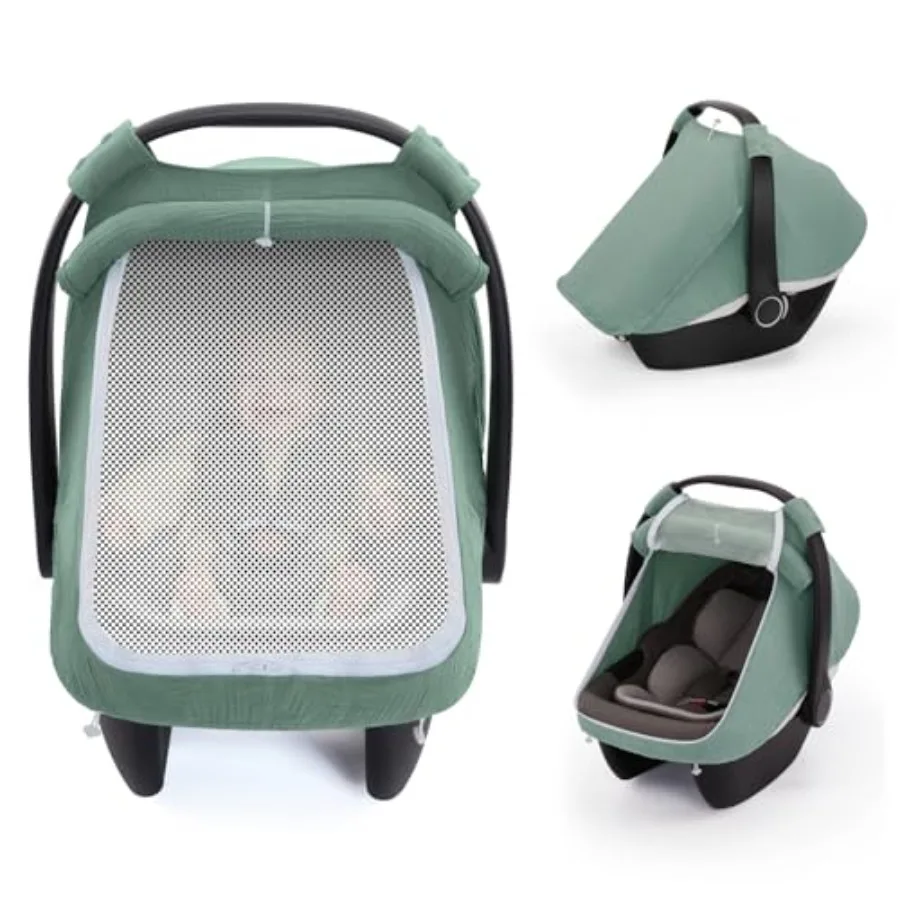 

Blissful Diary Baby Car Seat Cover Extra Large Mesh Window Breathable Muslin Cotton Infant Windproof Canopy Must-Have Baby Gift