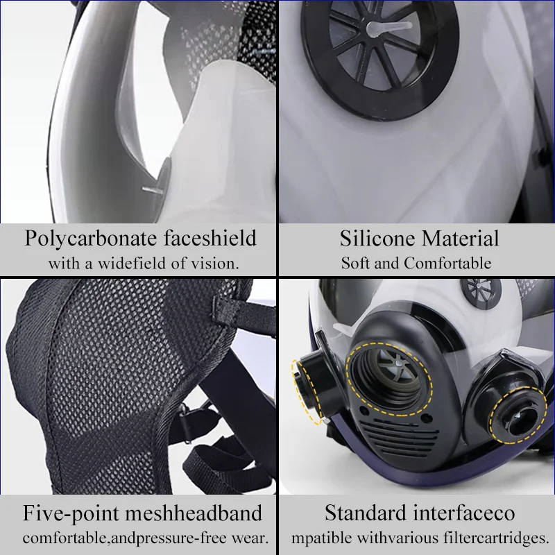 قناع كروي صناعي، قناع غاز، جهاز تنفس تكتيكي كامل الوجه للغاز والغبار والبخار والمواد الكيميائية والطلاء والرش والمناسبات الأخرى.