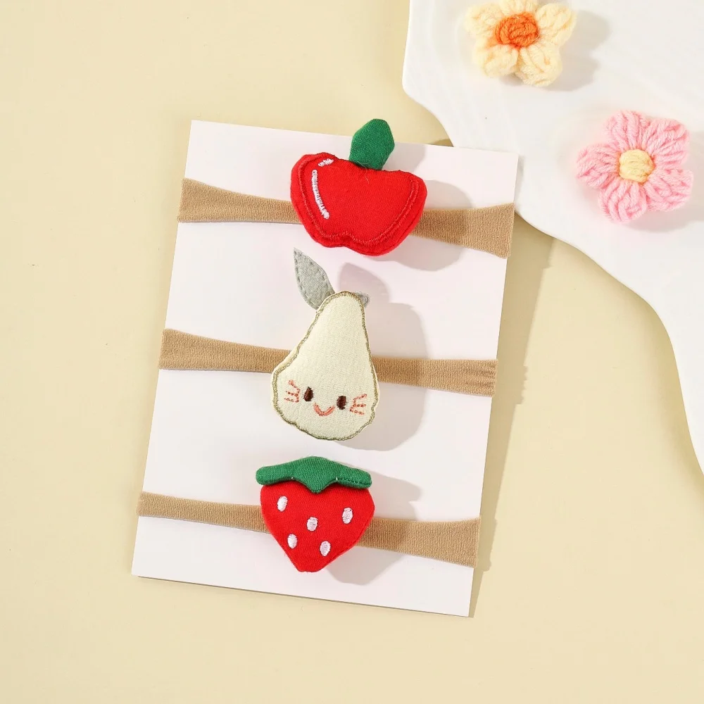 3Set/Pcs Cute Felt Fruit Baby Headband Apple Pear Strawberry Decor Soft Nylon Elastic Turban Newborn Toddler Girls Cartoon Daily