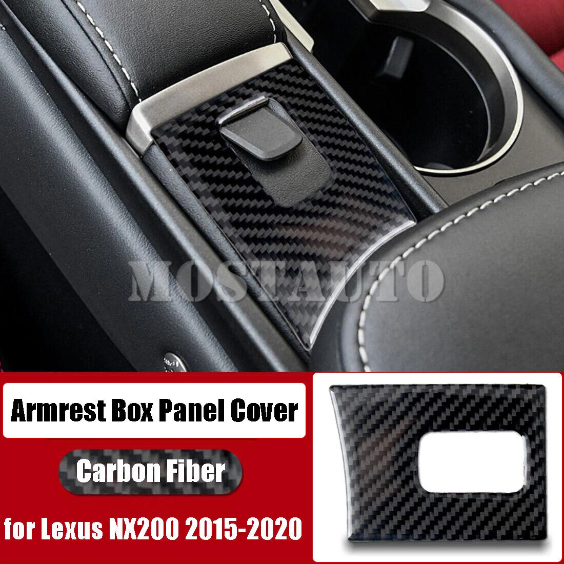 For Lexus NX200T NX300h Soft Carbon Fiber  Interior Center Console Armrest Box Panel Trim Cover 2015-2020 1pcs