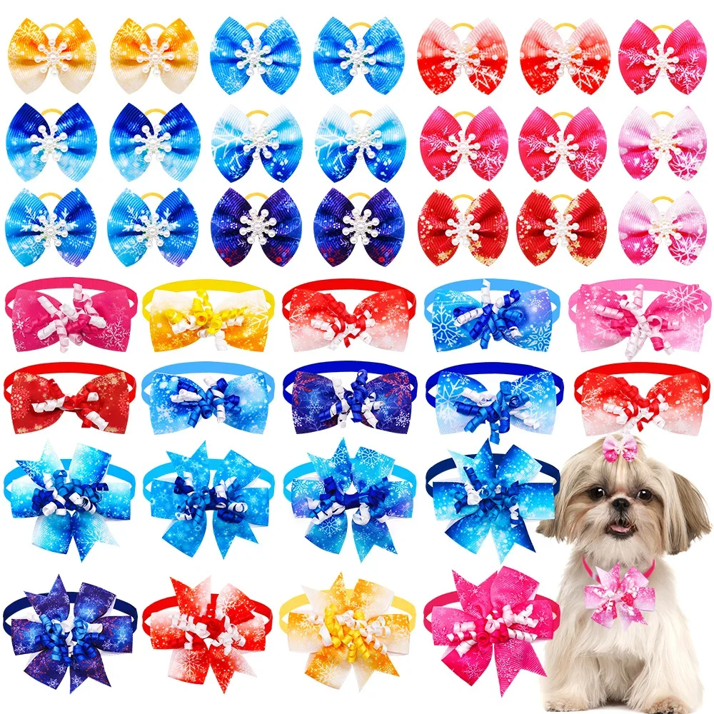 10/20/30PCS Dog Grooming Accessories,Adustable Dog Bow Ties,Dog Bows With Rubber Bands,Winter Pet Bowties For Dogs,Pet Supplies