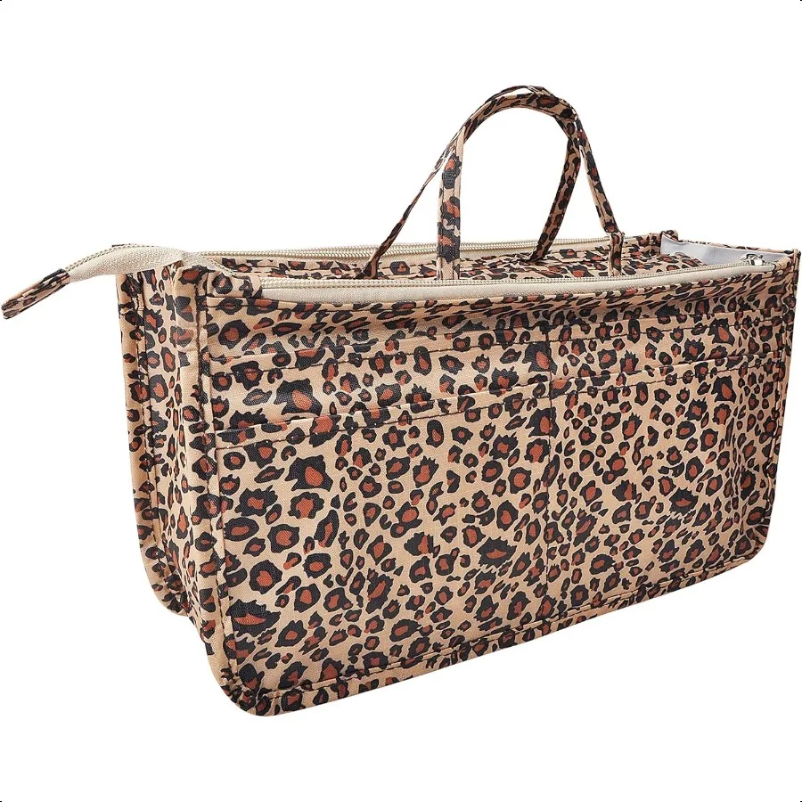 

Patterned Purse Handbag Tote Pocketbook Bag Organizer Insert with Zipper Handle for Women Large Leopard