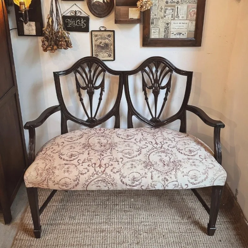 American retro solid wood carving flower sofa designer fabric double chair French model room studio shooting furniture