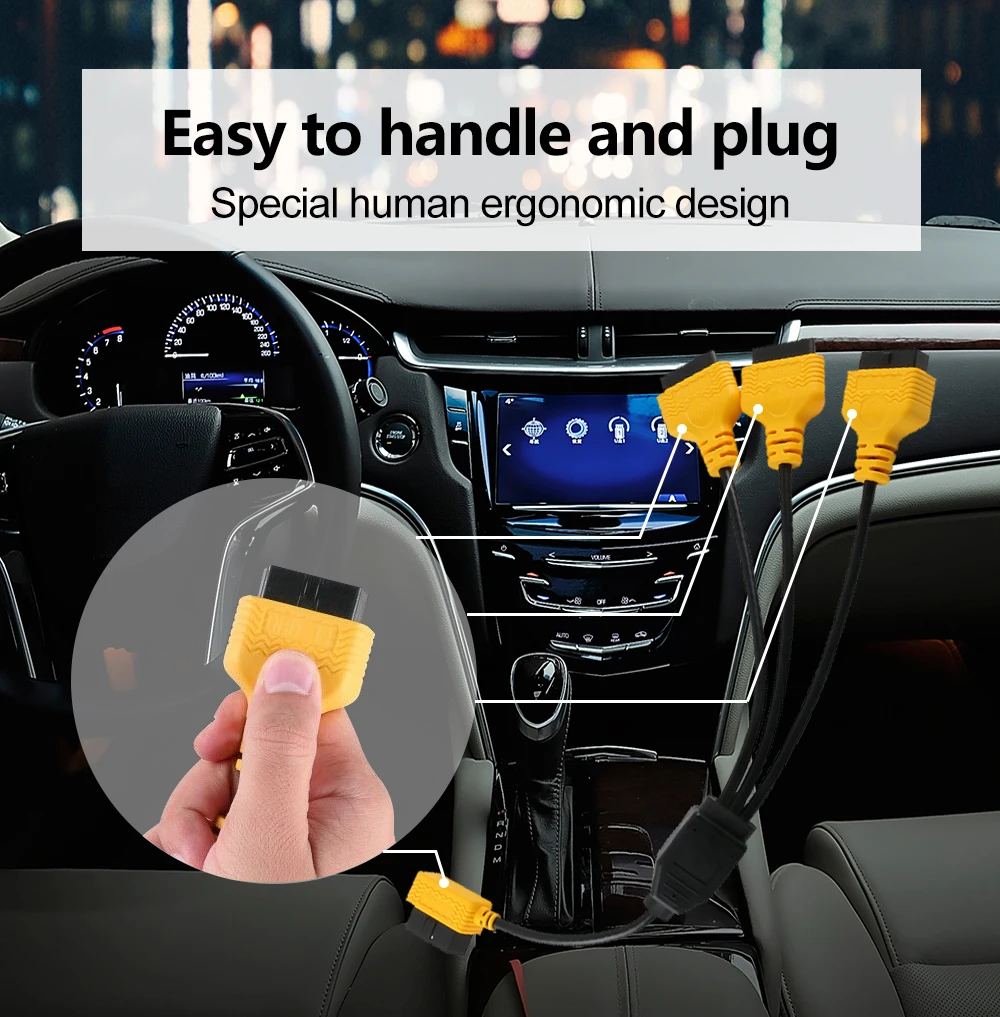 AUTOOL العالمي obd2 كابلات الموصلات المحمولة سيارة obd 2 محول 1 إلى 3 الفاصل سلك 16pin obdii ذكر إلى أنثى تمديد الحبل
