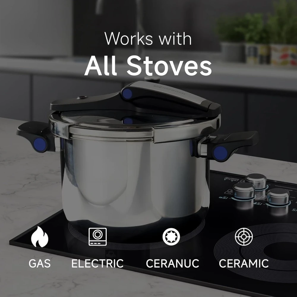 طنجرة ضغط من الفولاذ المقاوم للصدأ، موقد غاز متوافق مع الحث، آمن للاستخدام في غسالة الأطباق، تصميم مفتوح يد واحدة #6