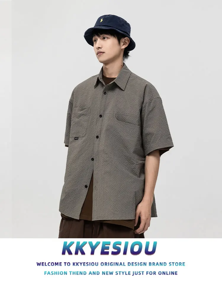 

KKyesiou American Retro College Sle ort Sve irt ex Oversize Street Couple Top Polyester Fiber Summer Regular Thi...