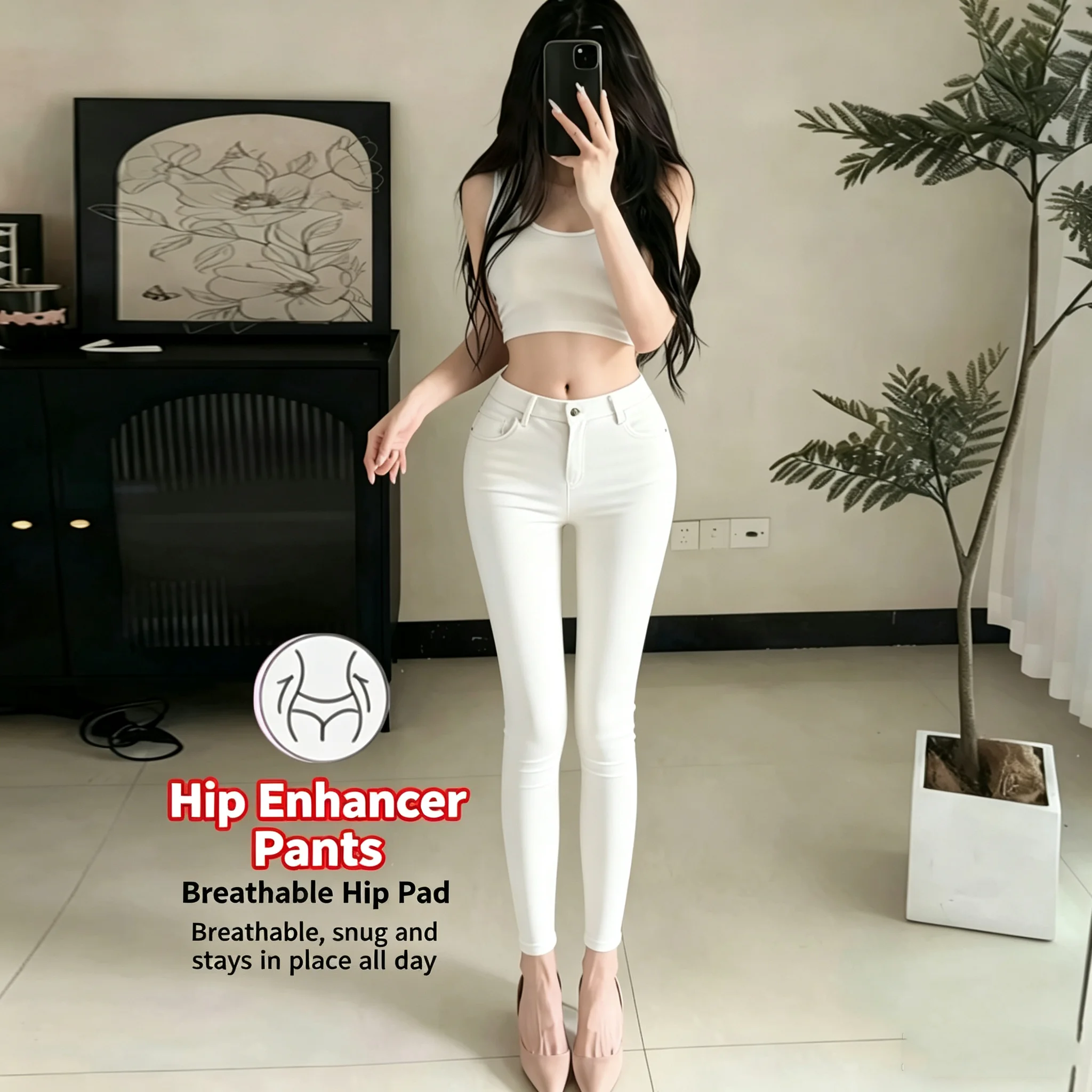Women's Basic Fleece‑Lined Jeans, Slim Fit 9‑Inch Hip‑Enhancing Pencil Skinny Jeans, Figure‑Flattering Stretchy Denim Pants