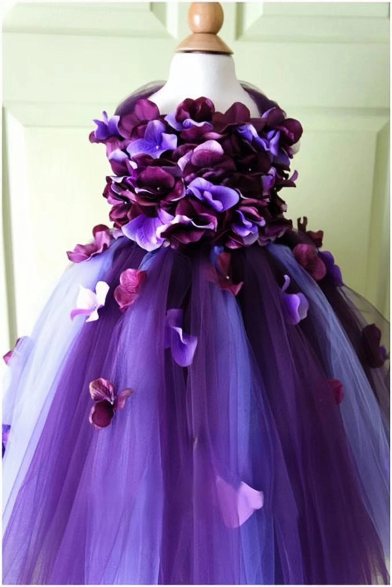 Girls Flower Petals Tutu Dress Baby Crochet Tulle Dress with Headband Kids Birthday Christmas Party Costume Evening Dresse