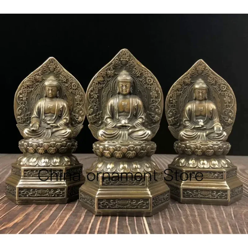 

China brass archaize Three Saints Buddha crafts statue A set