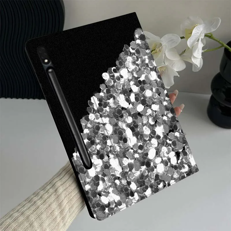 

Shiny Silver Glitter Pile Gift Tablet Case For Samsung Galaxy Tab S7 S8 S9 S10 FE Lite