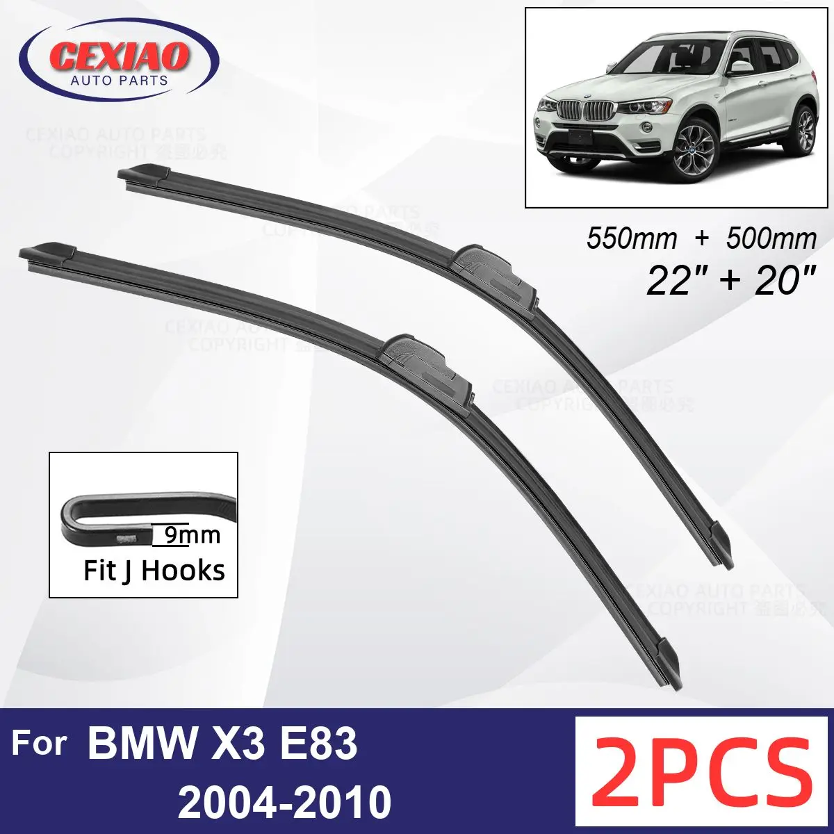 

Car Wiper For BMW X3 E83 2004-2010 Front Wiper Blades Soft Rubber Windscreen Wipers Auto Windshield 22" 20" 550mm 500mm 2009