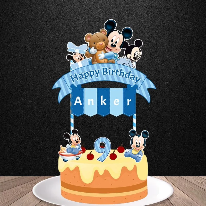 Baby Shower Cake Decorations for Boy Baptism Favor Mickey Mouse 1st Happy Birthday Cake Topper Name Personalized Party Supplies