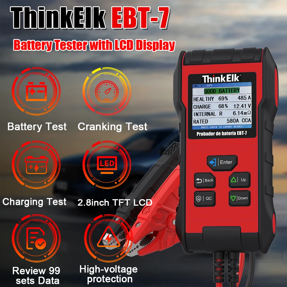 ThinkElk EBT-7 Battery Tester 12V-24V Battery Analyzer QC Fast Test Battery Charge and Condition Support Multi-language