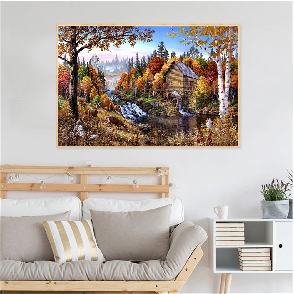 New Abstract Oil Painting Canvas Prints Mountain Landscape Posters and Prints Wall Decor Lamplight Nature House Cottage