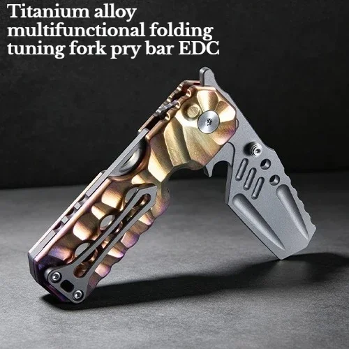 Multi Functional Titanium Alloy Tuning Fork Folding Pry Bar Outdoor Portable Emergency Self-defense Tool