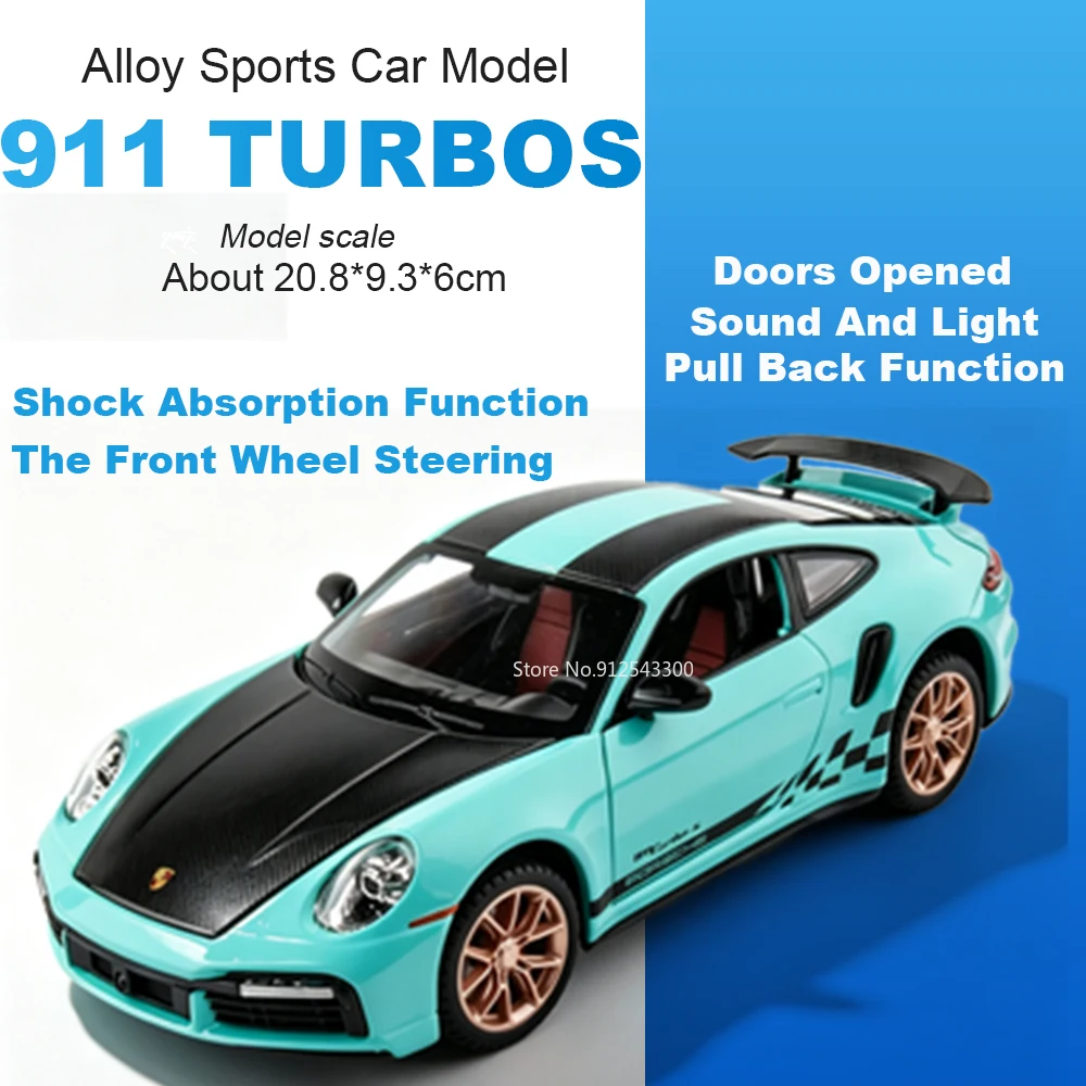 

1:24 911 Turbos Cayenne Car Model Toy Doors Opened Sound Light Models Pull Back Alloy Body Vehicle for Teens Festival Surprise
