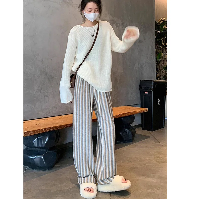 Pantalones de mujer Pantalones de cintura y pierna ancha con cintura alta y piernas anchas Y2K Pantalones de mujer Pantalones sueltos Pantalones elásticos de mujer