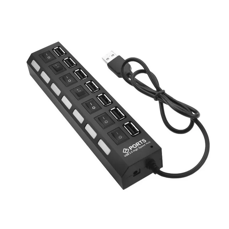 7 منافذ USB USB الفاصل 480 Mbps USB 2.0 محول تشغيل/إيقاف التبديل للكمبيوتر المحمول ملحقات الكمبيوتر محور USB