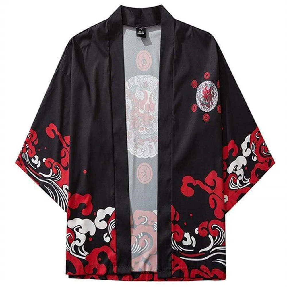 

Fashion new Japanese art pattern printed men's cardigan loose casual comfortable men's tops three-quarter sleeves street handsom